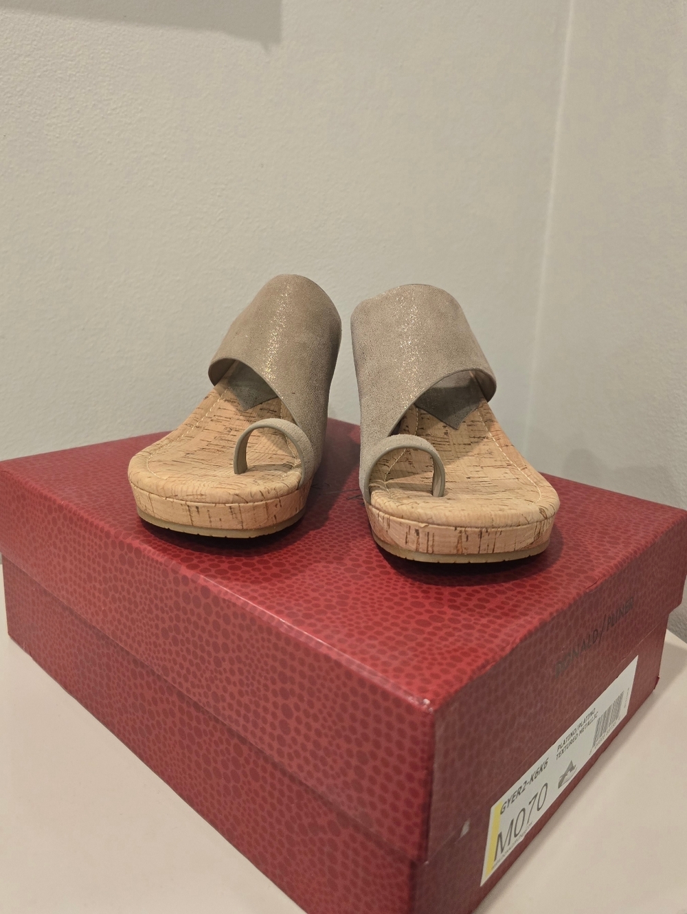 Donald J. Pliner Taupe Cork Wedge Toe-Ring Slide Sandals - Picture 3 of 7